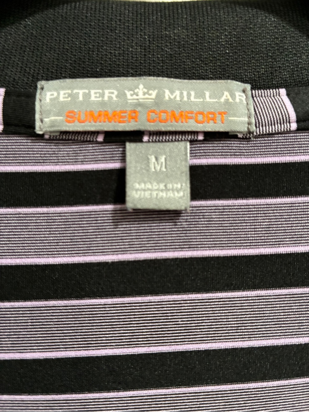 Peter Millar Summer Comfort Black & Purple Striped Polo Medium - Picture 3 of 4